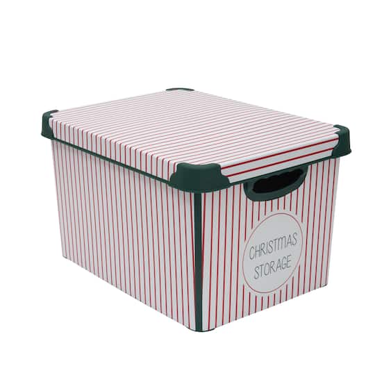 Simplify Christmas Stripe Design Green Ornament Storage Tote Bin